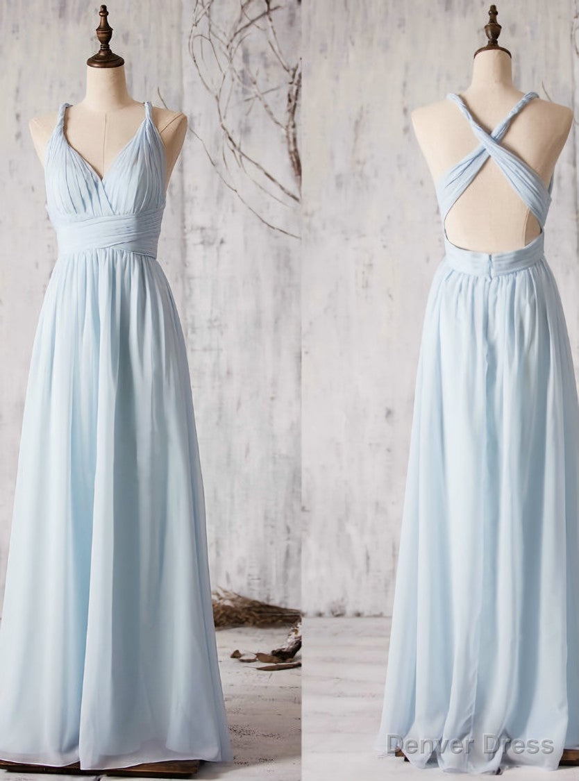 Ruched Plunge V Floor Length Chiffon Bridesmaid Dresses Featuring Criss cross Open Back Main image