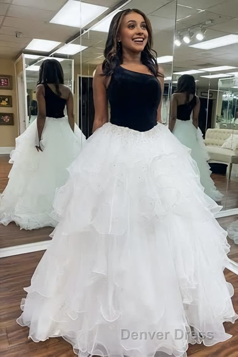 Ruffle One Shoulder Royal Blue Velvet Top Long Formal Dresses Secondary image