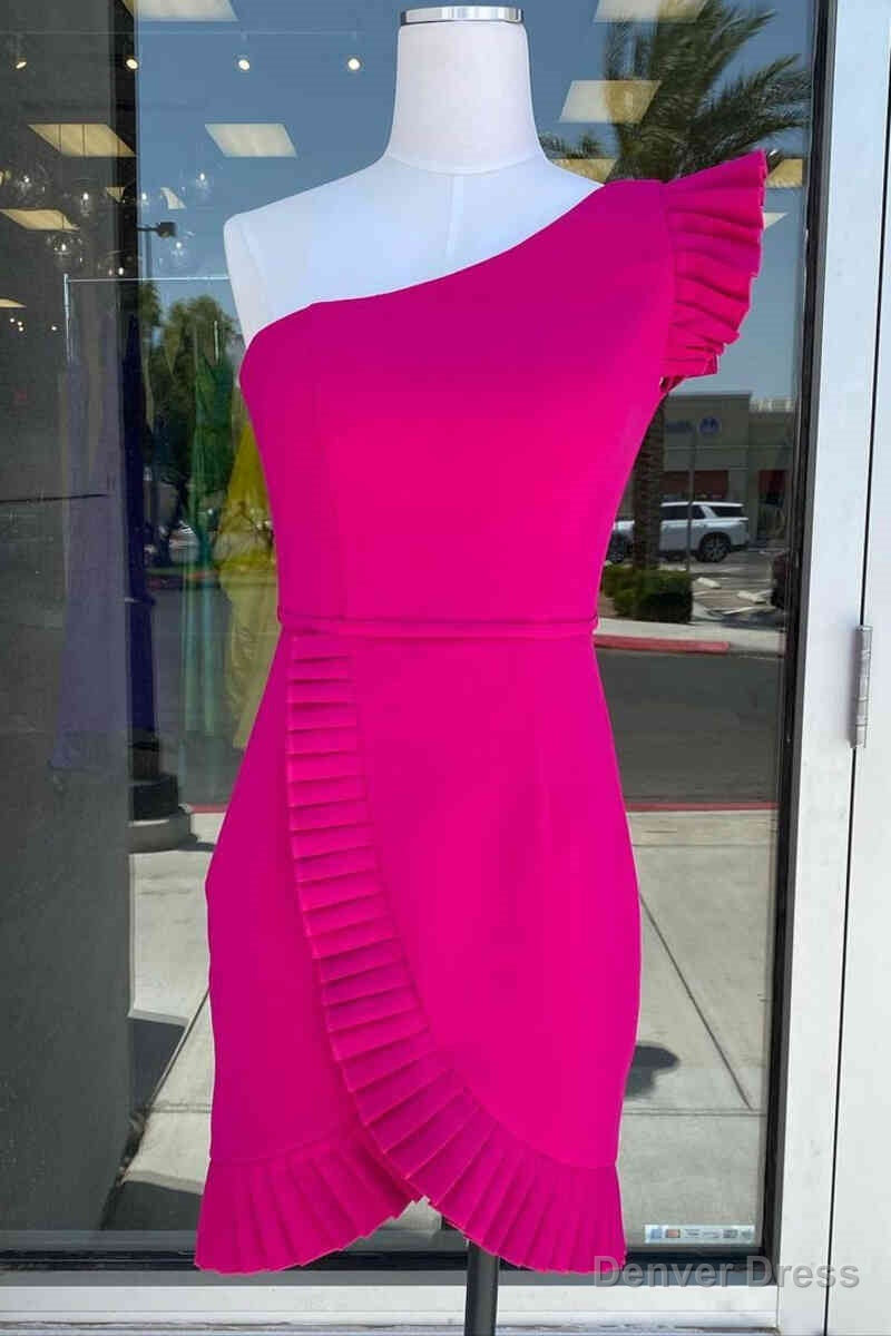 Ruffle Sleeve Fuchsia One Shoulder Homecoming Dresses Main image
