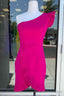 Ruffle Sleeve Fuchsia One Shoulder Homecoming Dresses