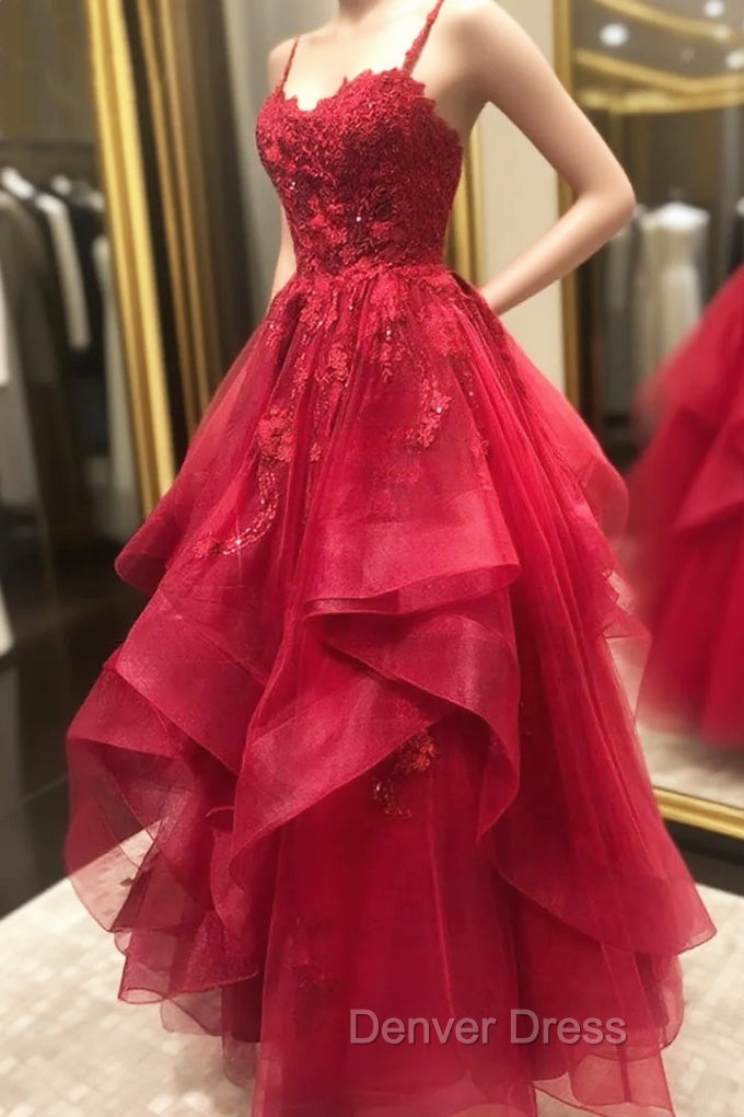 Ruffled A Line Lace Long Prom Dresses With Beading Main image