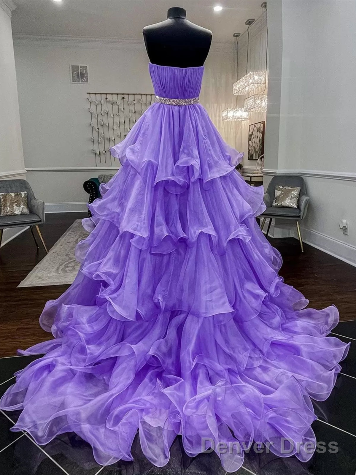 Ruffled Organza?Purple Long Prom Dress, Ruffled Organza Long Purple Formal Graduation Dresses Secondary image