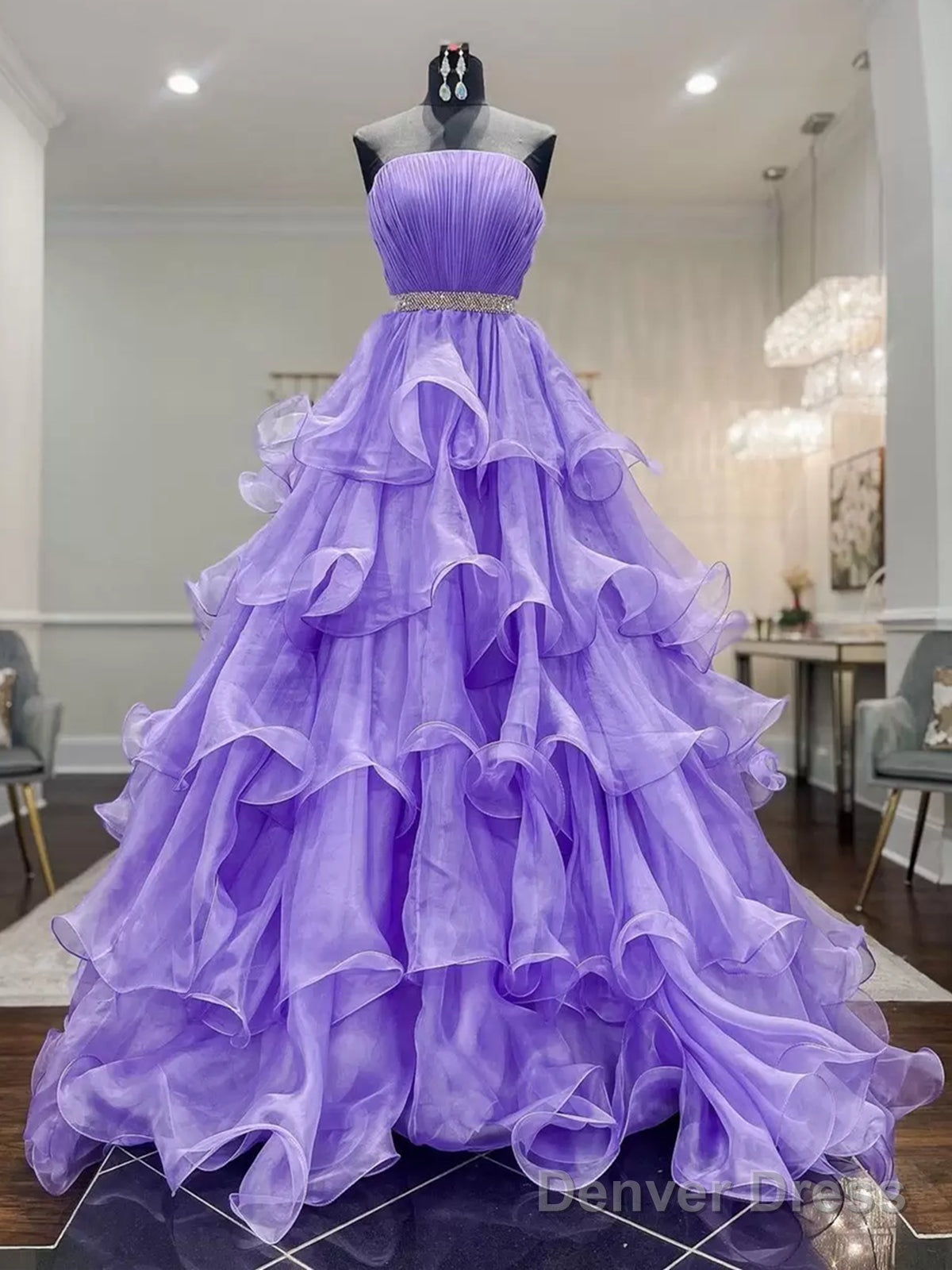 Ruffled Organza?Purple Long Prom Dress, Ruffled Organza Long Purple Formal Graduation Dresses Main image