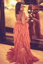 Rust Red Sweetheart High Low Tiered Prom Dresses