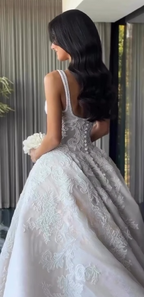 Rustic Wedding Dress Ball Gowns Square Neck White Lace Tulle Long Wedding Dress Summer Brides Dresses Bridal Gown