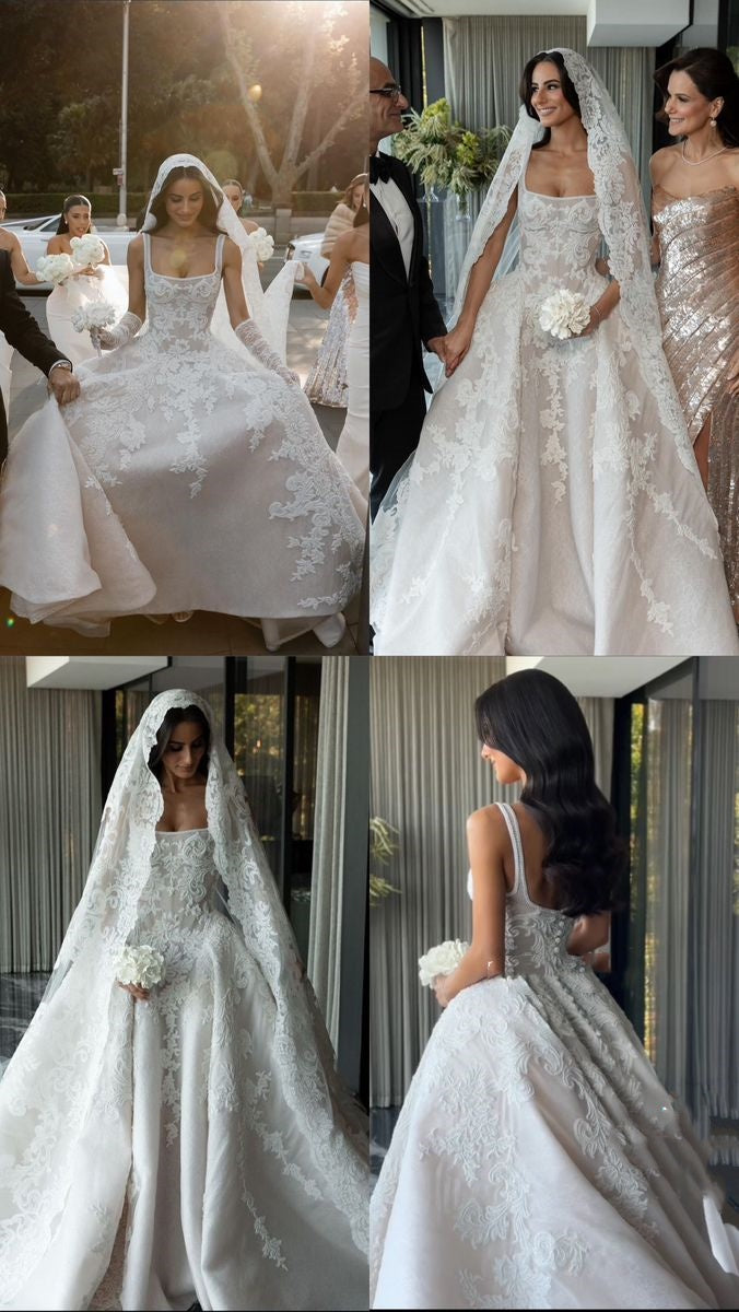 Rustic Wedding Dress Ball Gowns Square Neck White Lace Tulle Long Wedding Dress Summer Brides Dresses Bridal Gown Secondary image