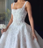Rustic Wedding Dress Ball Gowns Square Neck White Lace Tulle Long Wedding Dress Summer Brides Dresses Bridal Gown