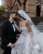 Rustic Wedding Dress Ball Gowns Square Neck White Lace Tulle Long Wedding Dress Summer Brides Dresses Bridal Gown