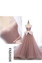 Pink Spaghetti Straps Tulle Long Formal Prom Dresses, Unique Long Wedding Dess