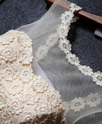 Cute Champagne A Line Lace Short Prom Dress, Homecoming Dresses
