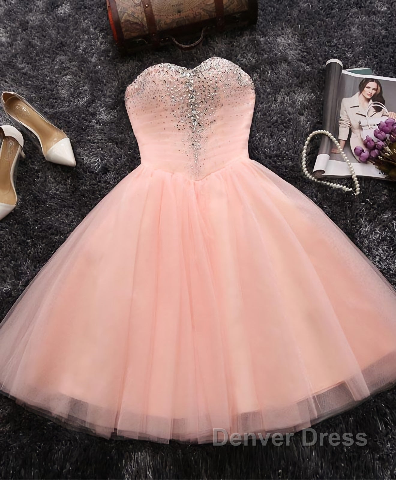 Pink A Line Sweetheart Neck Short Prom Dresses, Homecoming Dresses Secondary image