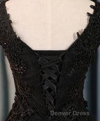Black V Neck Lace Short Prom Dresses, Homecoming Dresses, Homecoming Dresses