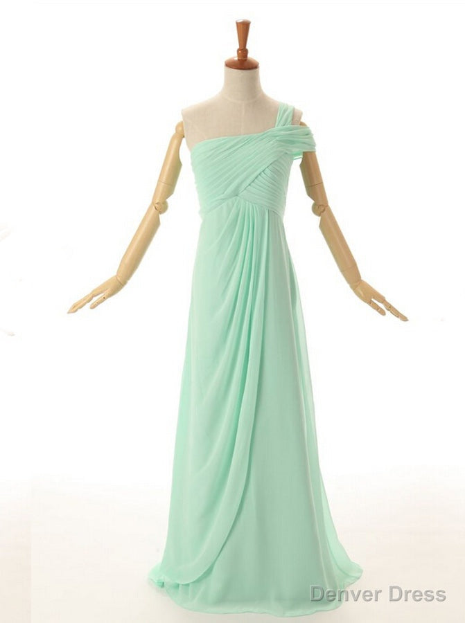 A Line One Shoulder Floor Length Mint Green Bridesmaid Dresses Secondary image