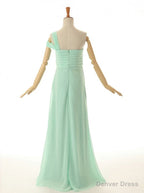 A Line One Shoulder Floor Length Mint Green Bridesmaid Dresses