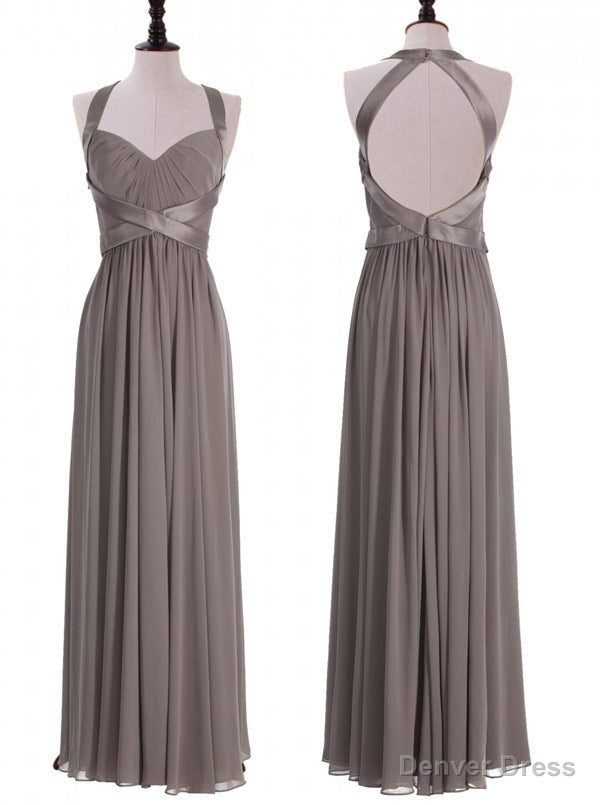 Elegant Halter A Line Floor Length Grey Bridesmaid Dresses