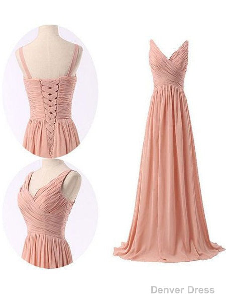 Simple Ruched Blush Pink Long Chiffon Bridesmaid Dresses Main image