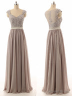 Hot Selling Cap Sleeves Beaded Floor Length Taupe Bridesmaid Dresses