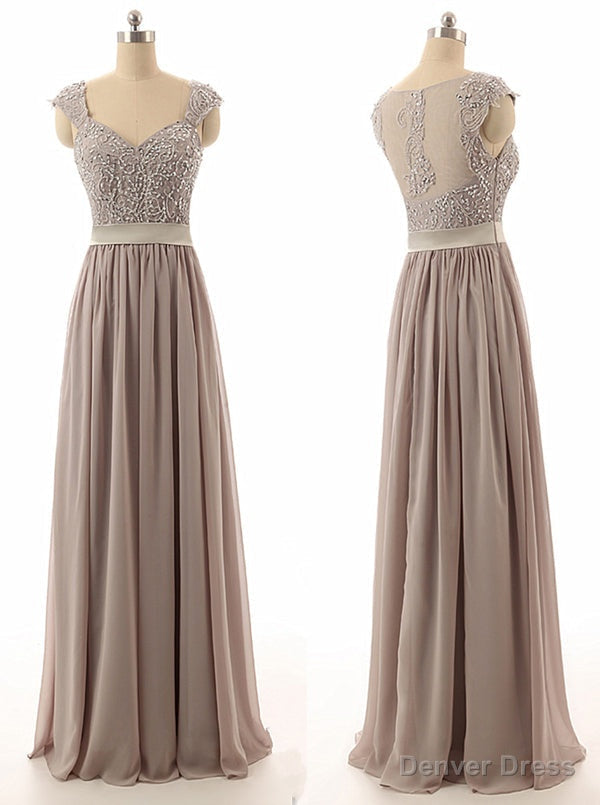 Hot Selling Cap Sleeves Beaded Floor Length Taupe Bridesmaid Dresses