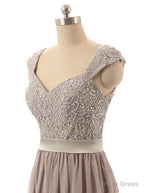 Hot Selling Cap Sleeves Beaded Floor Length Taupe Bridesmaid Dresses