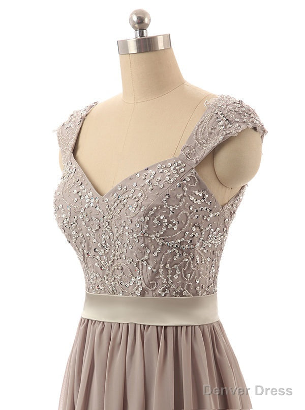 Hot Selling Cap Sleeves Beaded Floor Length Taupe Bridesmaid Dresses