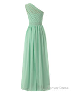 Simple A Line Chiffon Ruched Mint Green Long Bridesmaid Dresses