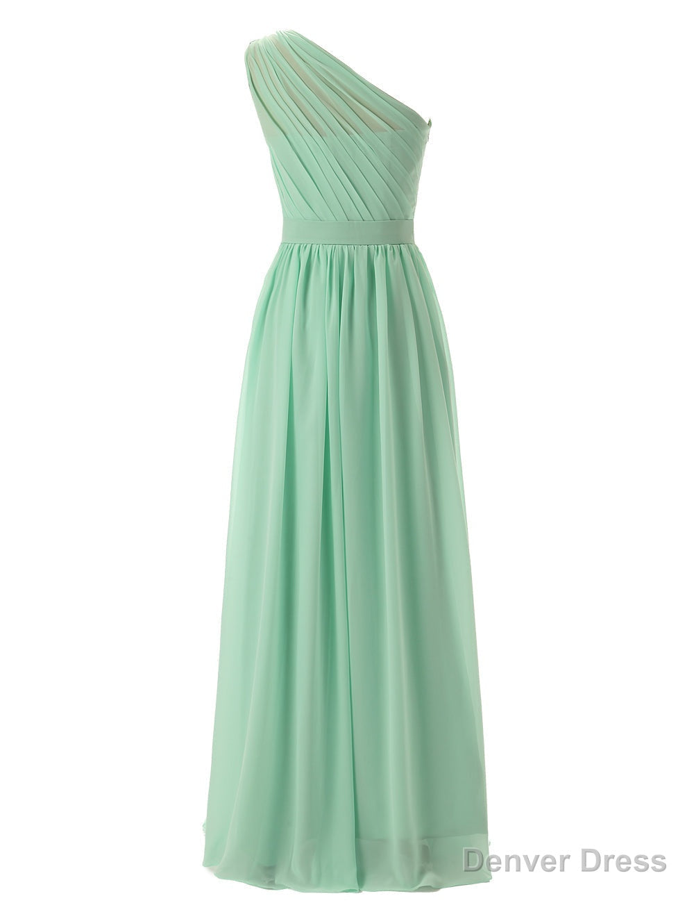 Simple A Line Chiffon Ruched Mint Green Long Bridesmaid Dresses