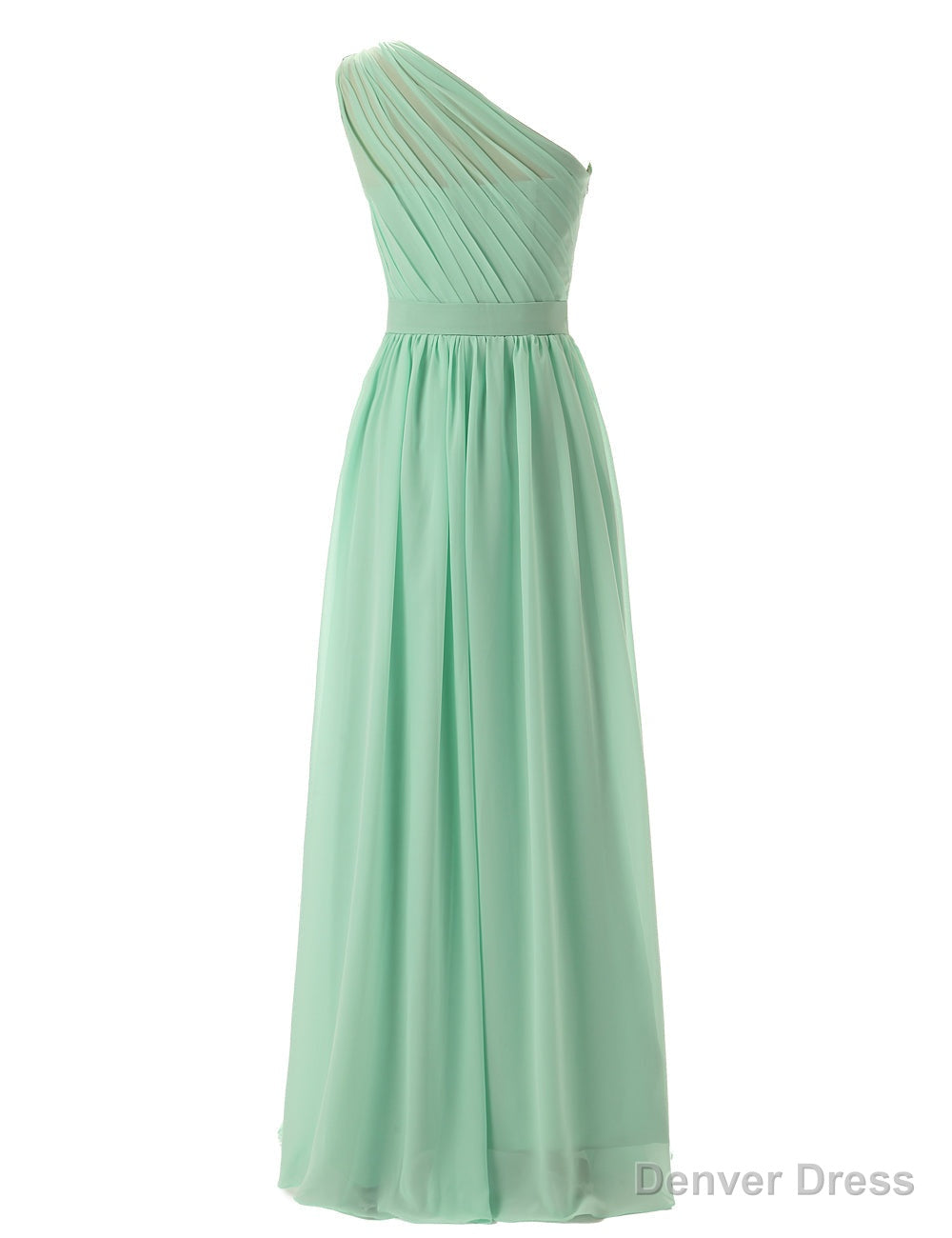 Simple A-Line Chiffon Ruched Mint Green Long Bridesmaid Dress
