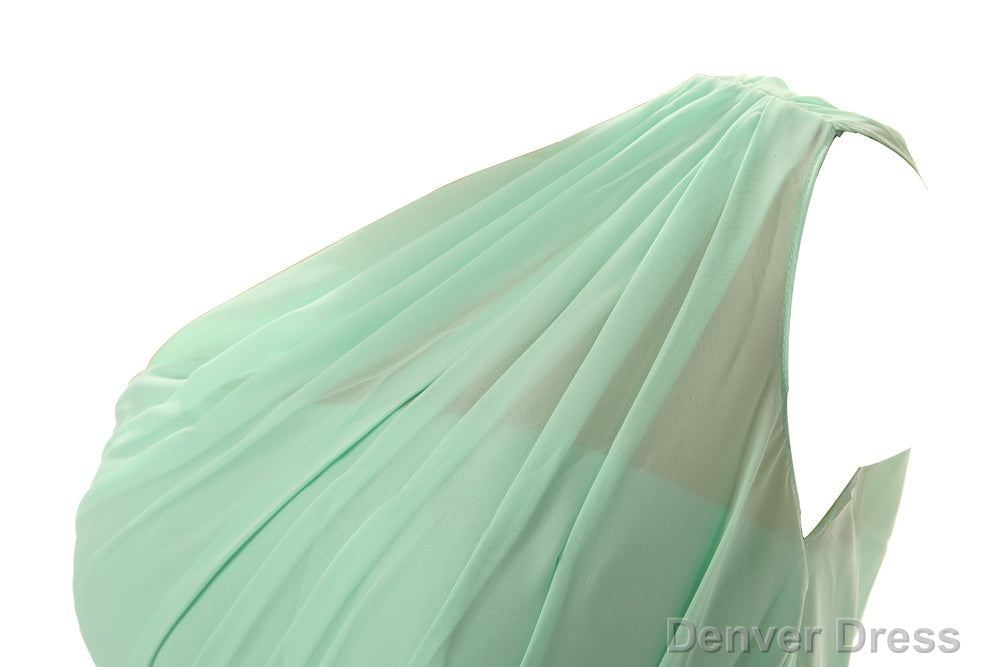 Simple A Line Chiffon Ruched Mint Green Long Bridesmaid Dresses