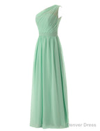 Simple A Line Chiffon Ruched Mint Green Long Bridesmaid Dresses