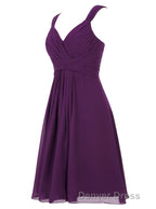 Simple A Line V Neck Short Chiffon Grey Bridesmaid Dresses