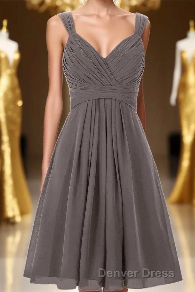 Simple A-line V Neck Short Chiffon Grey Bridesmaid Dresses Main image