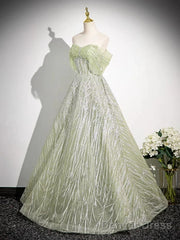 Sage A-Line Off The Shoulder Glittering Tulle Sequins Long Prom Dress Sweet 16 Dress
