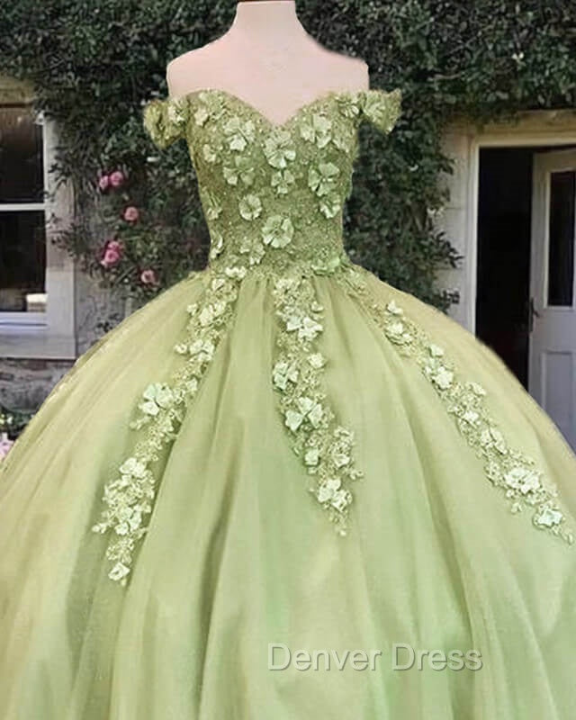 Sage Ball Gown 3D Flowers Off The Shoulder Dresses Secondary image