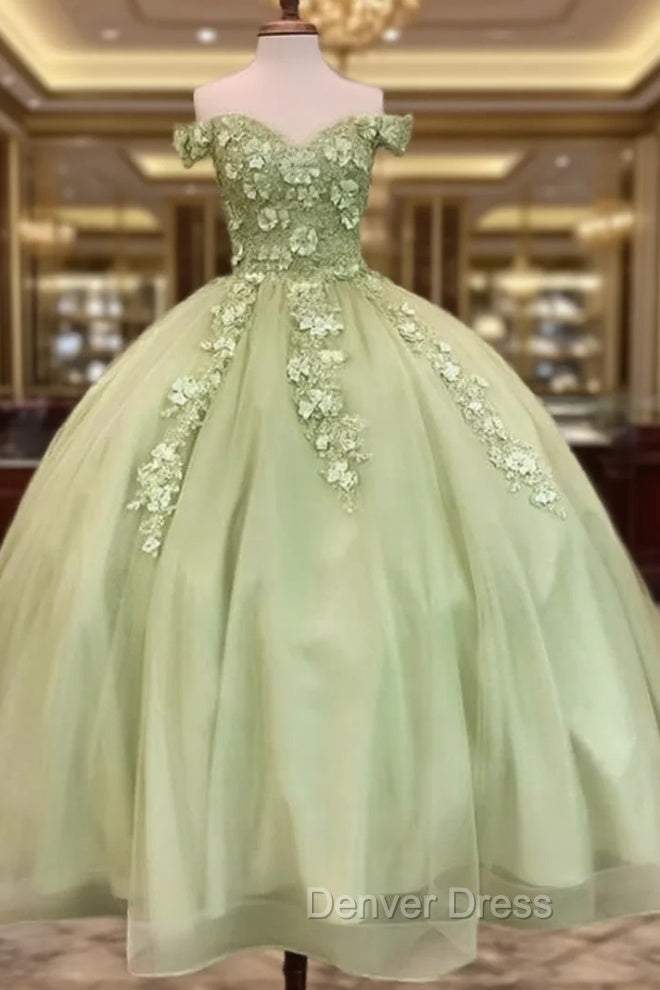 Sage Ball Gown 3D Flowers Off The Shoulder Dresses Main image