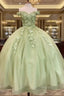 Sage Ball Gown 3D Flowers Off The Shoulder Dresses