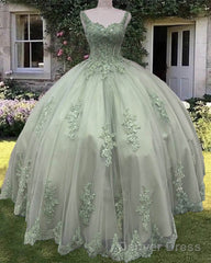 Sage Corset Ball Gown Appliques Tulle Dress