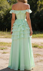 Sage Green Bridesmaid Dress Corset Ruffled Long Bridesmaid Dresses