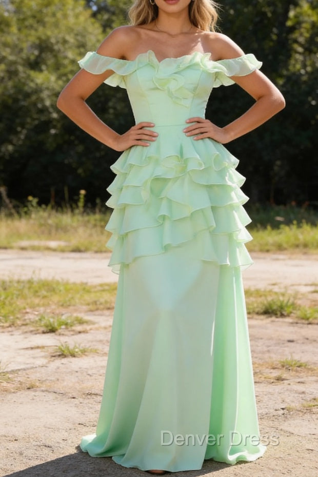 Sage Green Bridesmaid Dress Corset Ruffled Long Bridesmaid Dresses Main image