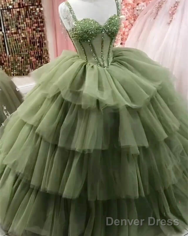 Sage Green Corset Ball Gowns Ruffles Dresses