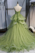 Sage Green Corset Long Prom Dress, Long Green Tulle Prom Dress