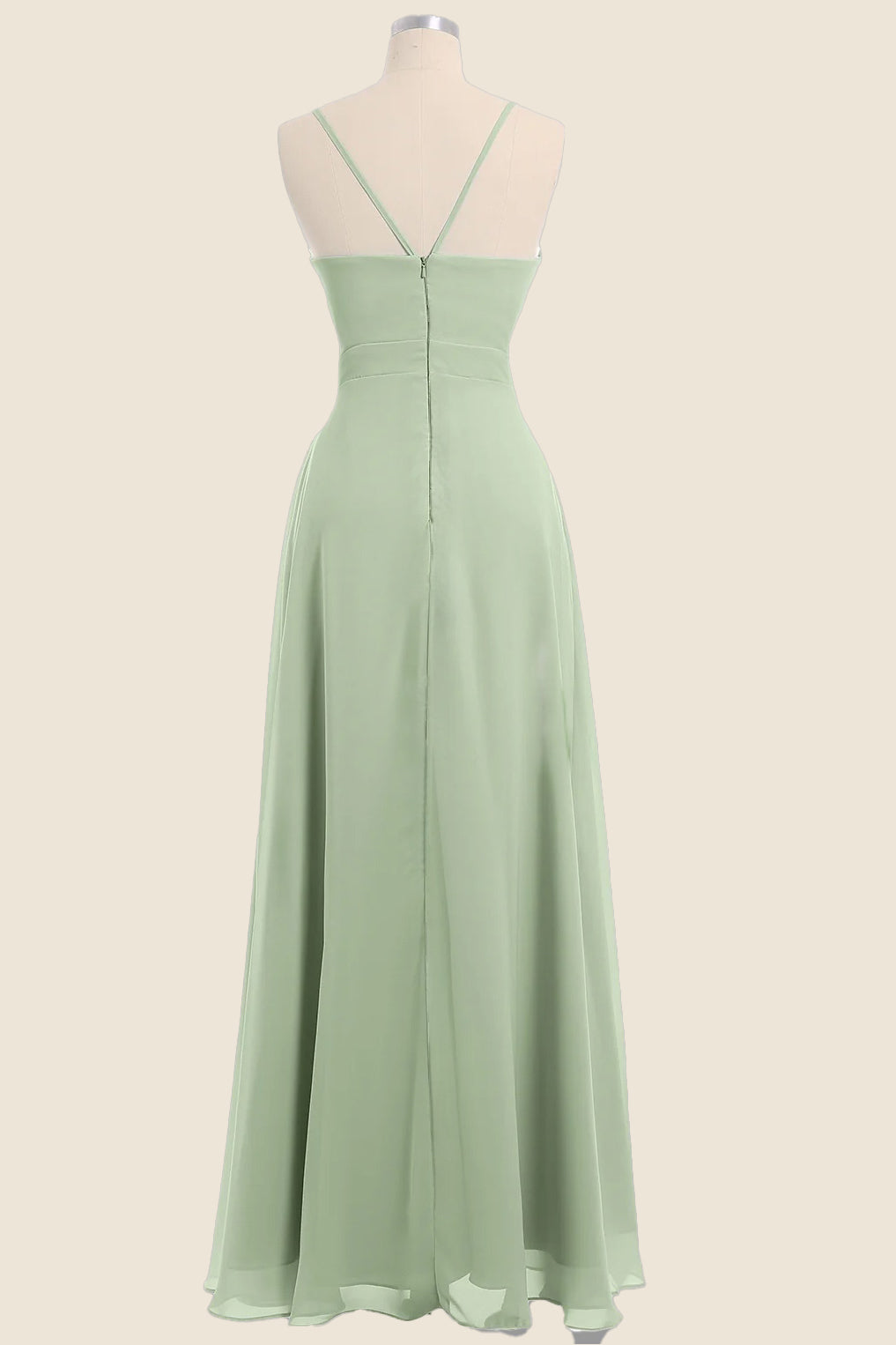 Sage Green Pleated Straps Long Bridesmaid Dresses