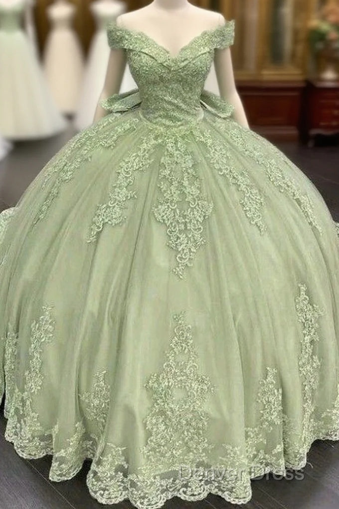 Sage Green Princess Quinceanera Dress Ball Gowns Applique Off Shoulder Sweet 16 Prom Dresses Main image