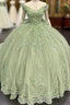 Sage Green Princess Quinceanera Dress Ball Gowns Applique Off Shoulder Sweet 16 Prom Dresses