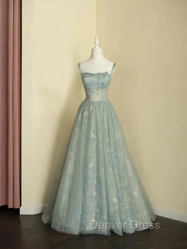 Sage Green Prom Dress A line Tulle Long Prom Dress