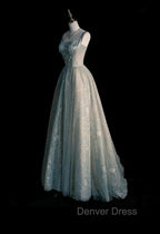 Sage Green Prom Dress A line Tulle Long Prom Dress