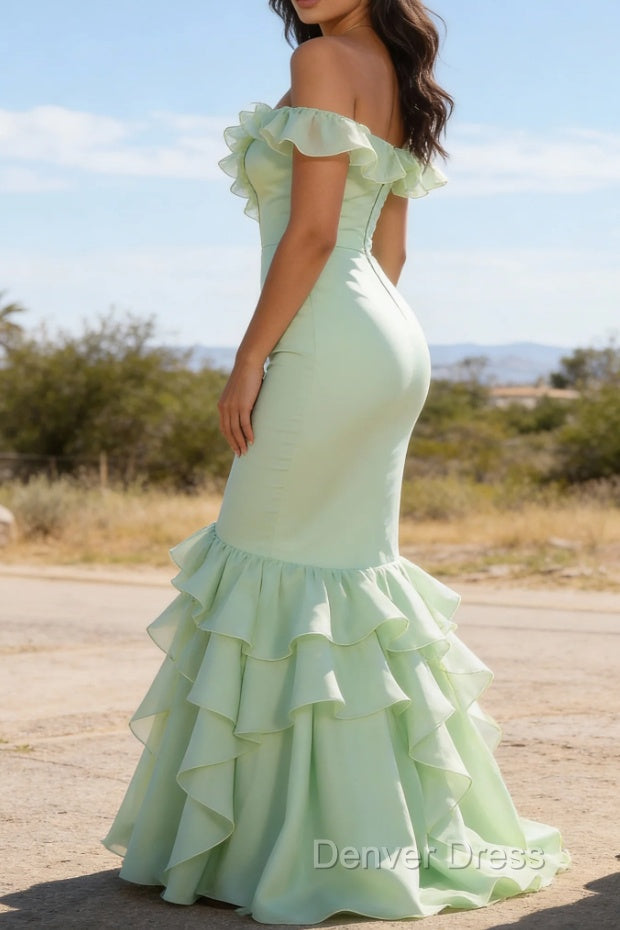 Sage Green Ruffled Long Prom Dresses Secondary image
