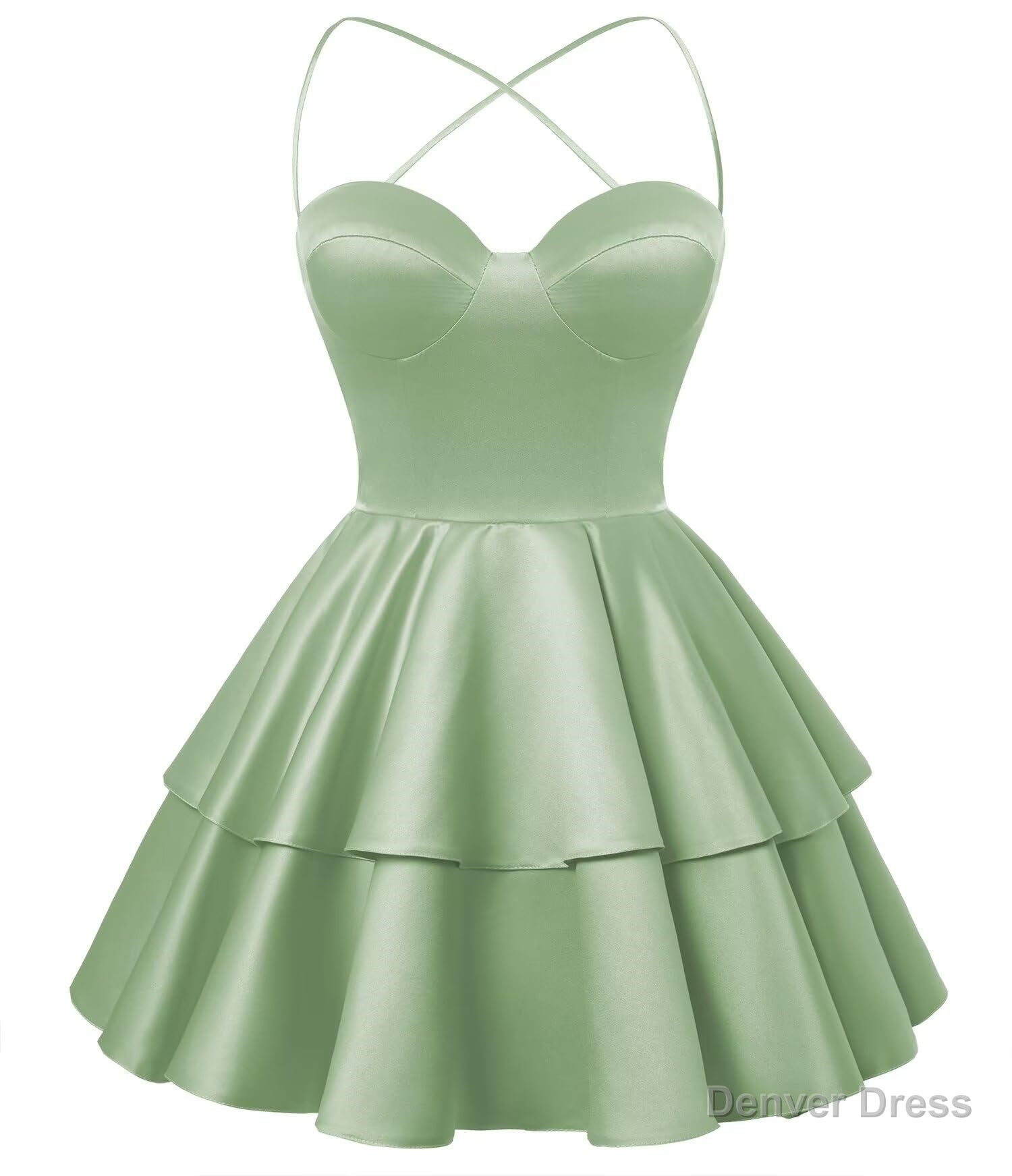 Sage Green Satin Homecoming Dress Sweetheart Neck Tiered Short Graduation Dresses Secondary image