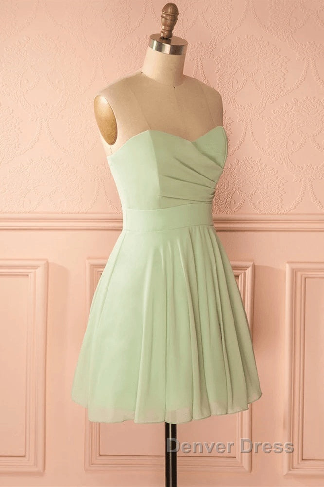 Sage Green Strapless A Line Short Prom Dress Homecoming Dresses