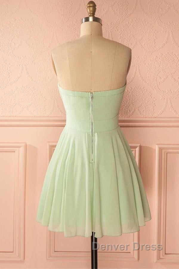 Sage Green Strapless A Line Short Prom Dress Homecoming Dresses
