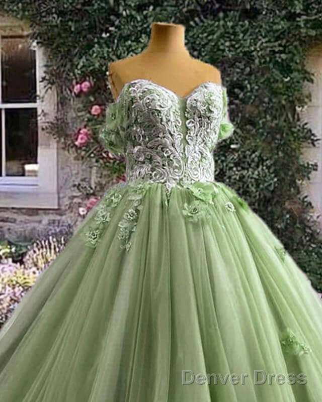Sage Tulle 3D Lace Flowers Ball Gown Dress Secondary image
